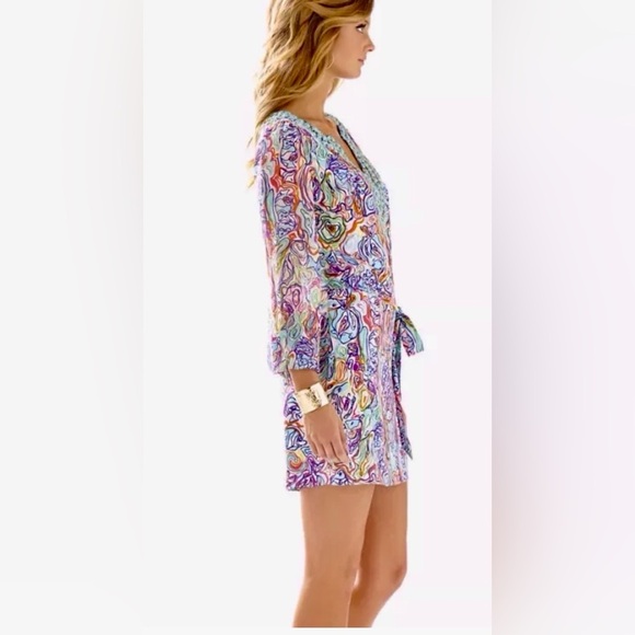 Lilly Pulitzer Saemus What A Catch Beaded Belted Silk CDC Tunic Shift Dress Sz 4 - Picture 9 of 14